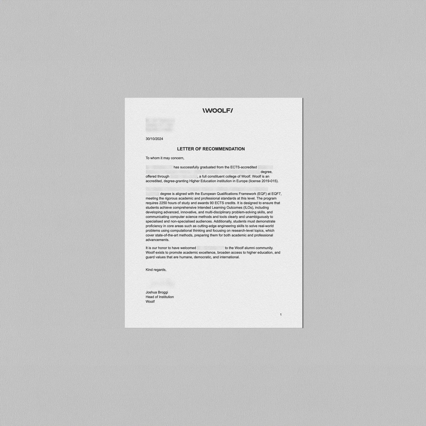 Letter of Recommendation (Digital)